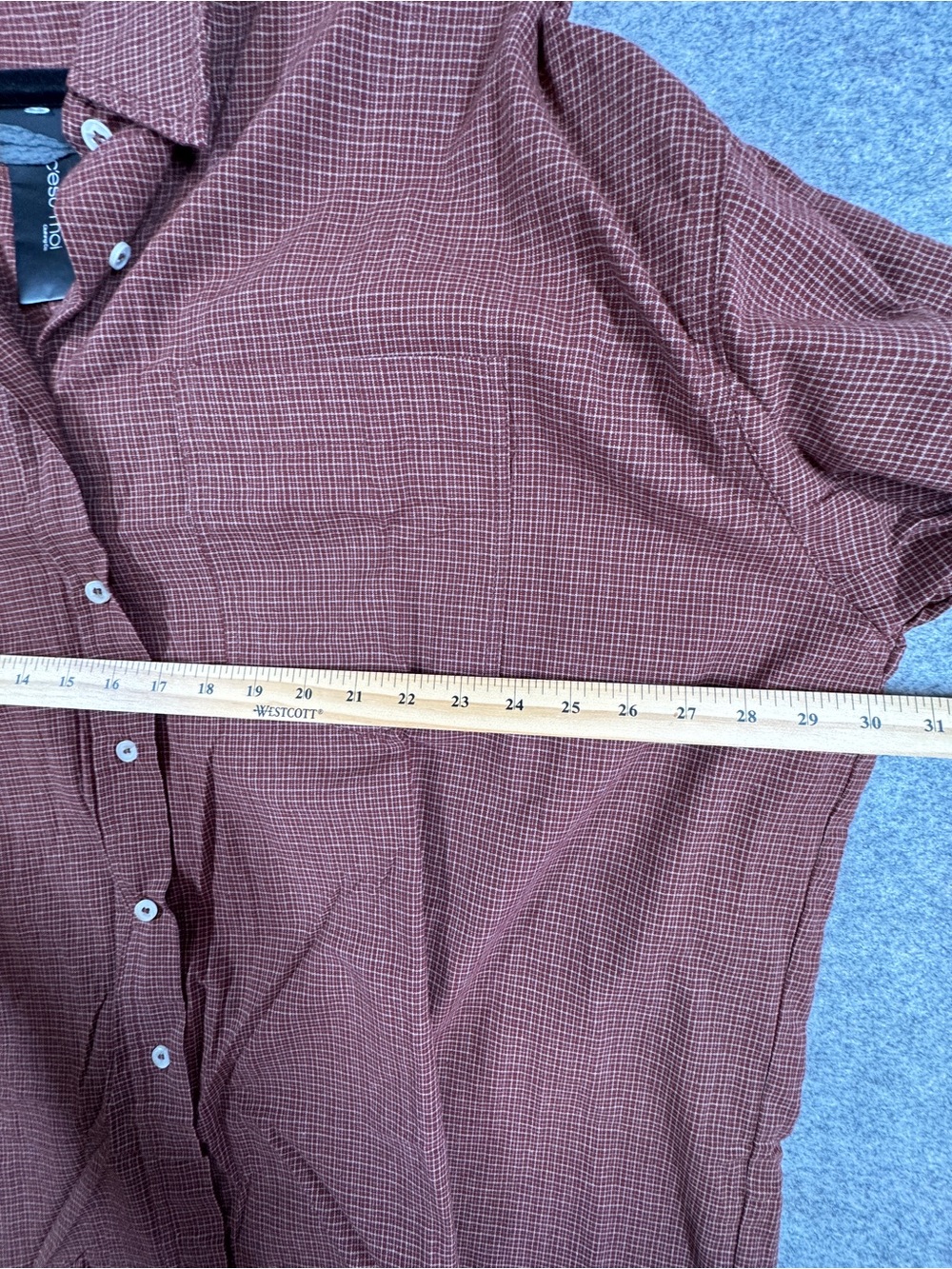 C'est Moi Brown Rust Check Button Up Shirt OS Oversized Minimalist Casual Cotton - Picture 9 of 12